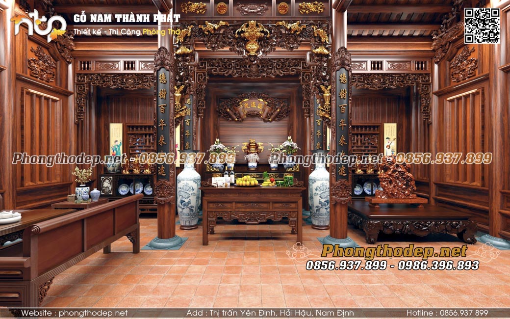 Mẫu nội thất nhà thờ họ 3 gian đẹp, sang trọng